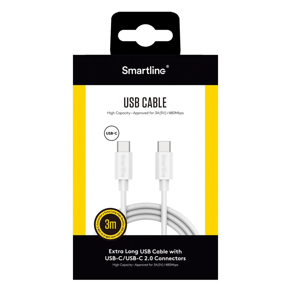 Smartline (3A/60W) USB-C til USB-C Kabel 3 m. - Hvid