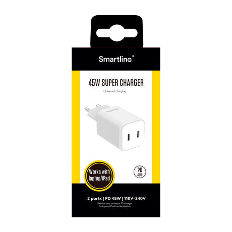 Smartline PD 45W Vægoplader m. 2x USB-C - Hvid