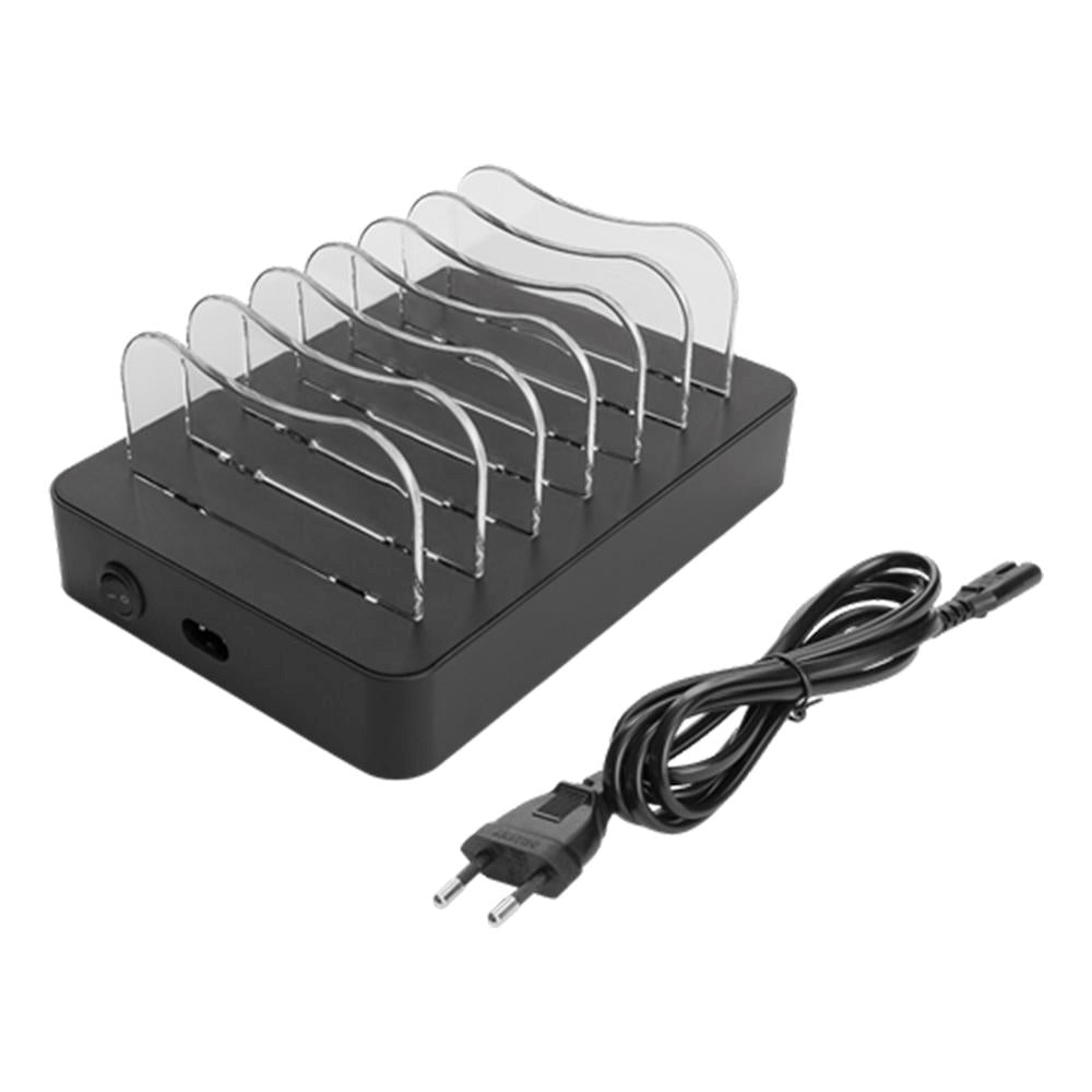 Deltaco Charging Station 6 Port 50W m. 5 x USB-A / 1 x USB-C Port - Sort
