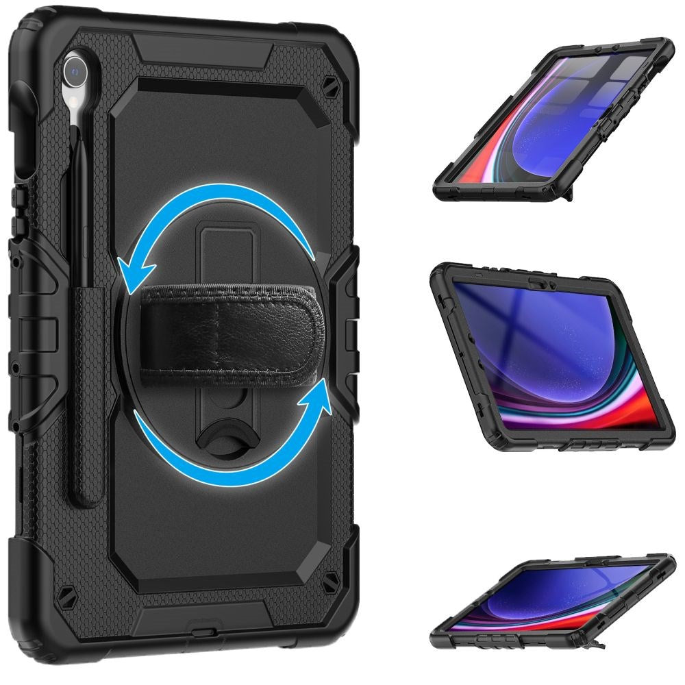 Samsung Galaxy Tab S10 FE / S9 FE Tech-Protect Solid360 Håndværker Cover m. Beskyttelsesfilm, Håndholder & Skulderstrop - Sort