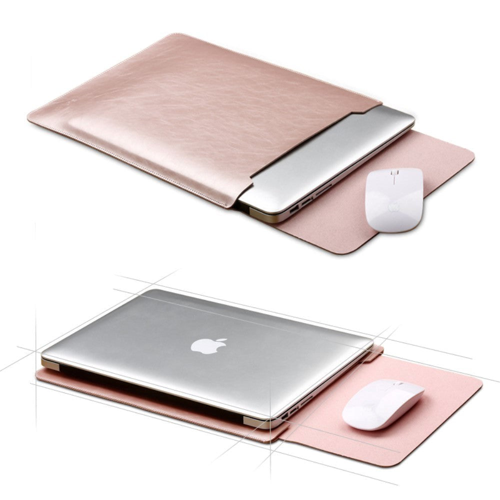 SOYAN MacBook / Laptop 12" (30cm x 22cm x 3mm) Læder Sleeve m. musemåtte - Rose Gold