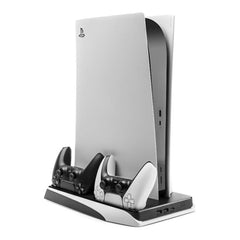 PS5 Stander m. Køling / 2 x USB-A / 2 x PS5 Controller Ladepladser - Sort / Hvid