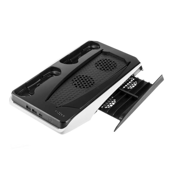 PS5 Stander m. Køling / 2 x USB-A / 2 x PS5 Controller Ladepladser - Sort / Hvid (DEMO)