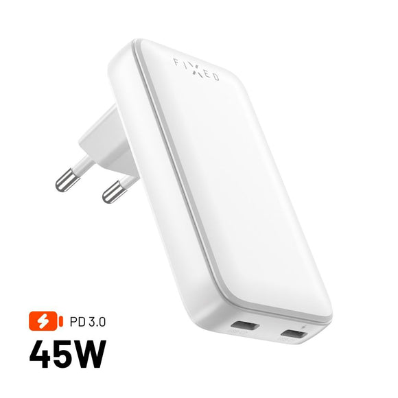 Fixed Slim GaN Superhurtig Oplader - 2x USB-C - Hvid