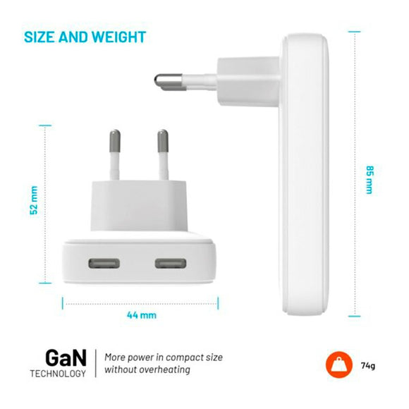 Fixed Slim GaN Superhurtig Oplader - 2x USB-C - Hvid