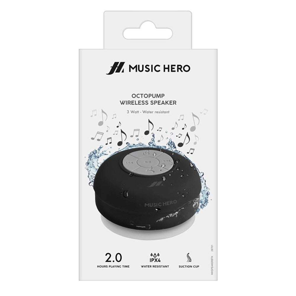 Music Hero Trådløs Bluetooth Højtaler med Sugekop - Sort