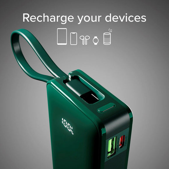SBS - 20W LCD PowerBank m. 1x USB-A & 1x USB-C - 10.000 mAh - Grøn