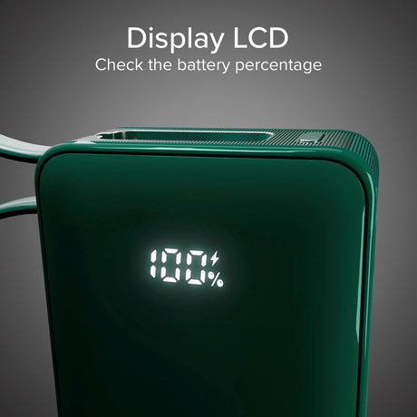 SBS - 20W LCD PowerBank m. 1x USB-A & 1x USB-C - 10.000 mAh - Grøn