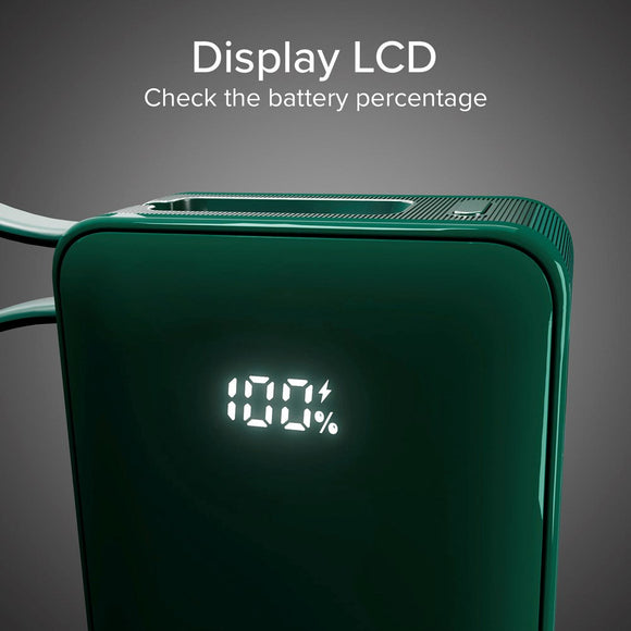SBS - 20W LCD PowerBank m. 1x USB-A & 1x USB-C - 10.000 mAh - Grøn