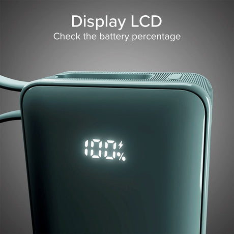 SBS - 20W LCD PowerBank m. 1x USB-A & 1x USB-C - 10.000 mAh - Lyseblå