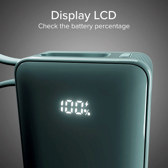 SBS - 20W LCD PowerBank m. 1x USB-A & 1x USB-C - 10.000 mAh - Lyseblå