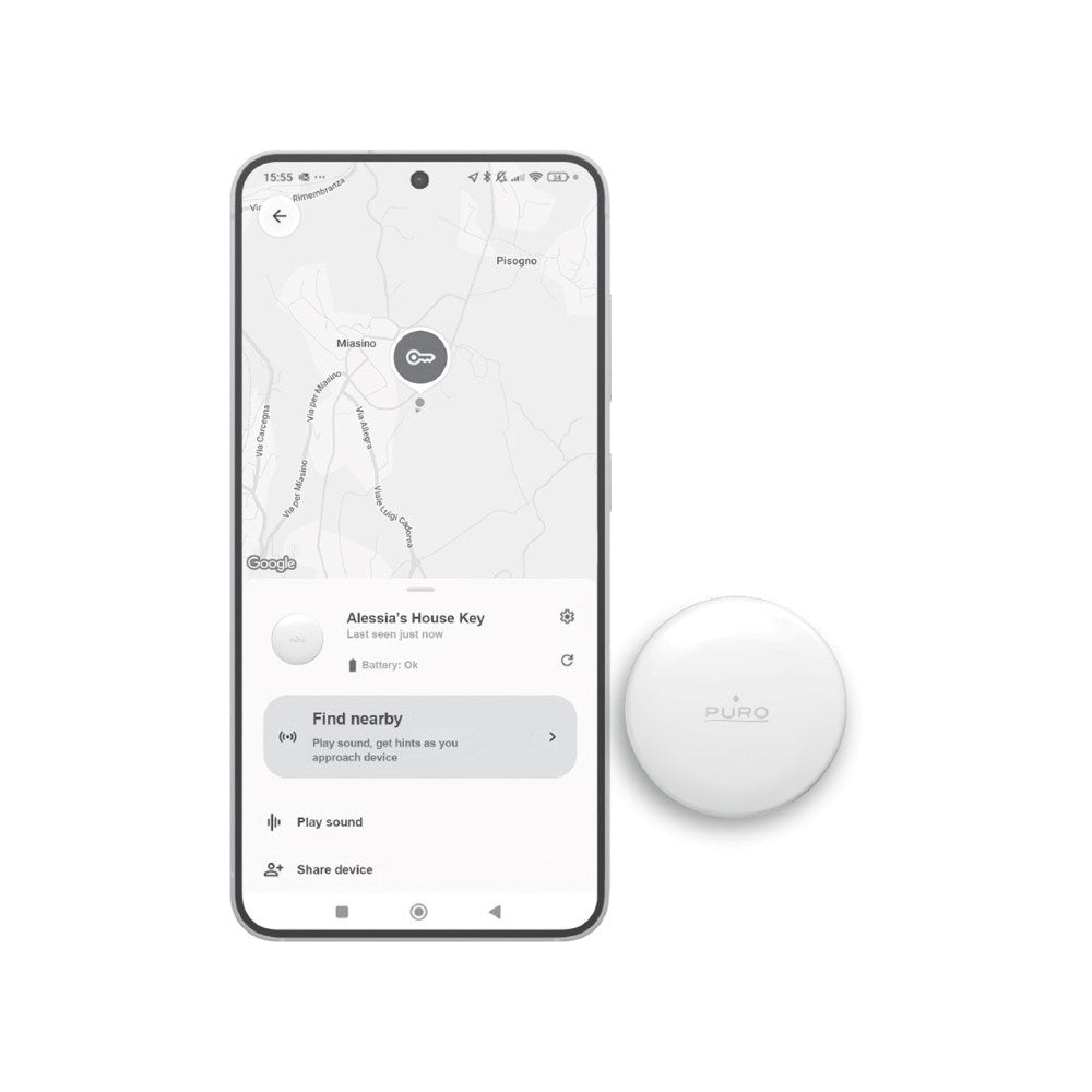 Puro Find Me Mini Dual Smart Tracker - Apple Find My & Android Find Hub - Hvid