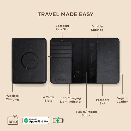 Satechi Kunstlæder Cover til Pas m. Kortholder & Tracker - MagSafe Kompatibel - Sort