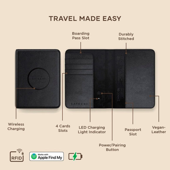 Satechi Kunstlæder Cover til Pas m. Kortholder & Tracker - MagSafe Kompatibel - Sort