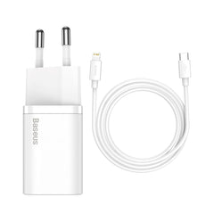 Baseus Compact 20W Vægoplader USB-C Quick Charge m. 1 meter USB-C til Lightning Kabel - Hvid