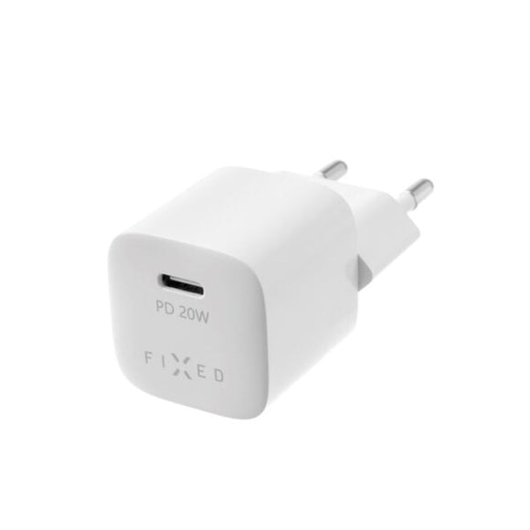 Fixed Mini Vægoplader m. 1x USB-C / 1x USB-C Kabel 20W - 1m - Hvid