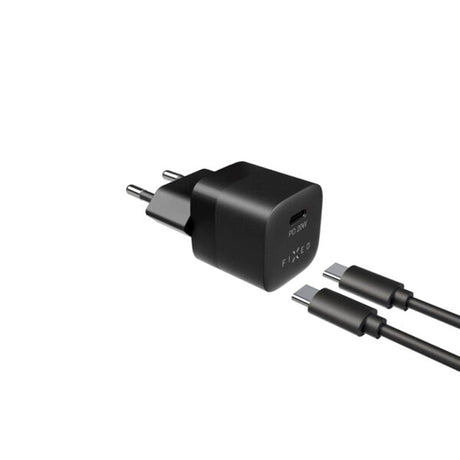 Fixed Mini Vægoplader m. 1x USB-C / 1x USB-C Kabel 20W - 1m - Sort
