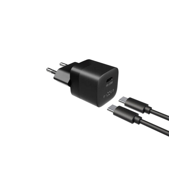 Fixed Mini Vægoplader m. 1x USB-C / 1x USB-C Kabel 20W - 1m - Sort