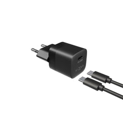 Fixed PD 30W USB-C Hurtig Vægoplader m. USB-C til USB-C Kabel - Sort