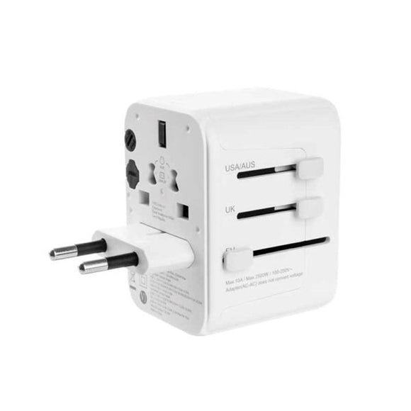 Fixed Universal Rejse Adapter 30W EU / UK / USA / AUS - Hvid