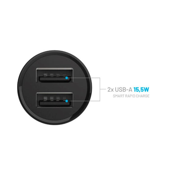 Fixed Mini Biloplader 2x USB-A 15W - Sort