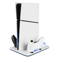 PS5 Slim Stander m. Køling / 1 x USB-A & 1 x USB-C / 2 x PS5 Controller Ladepladser - Sort / Hvid