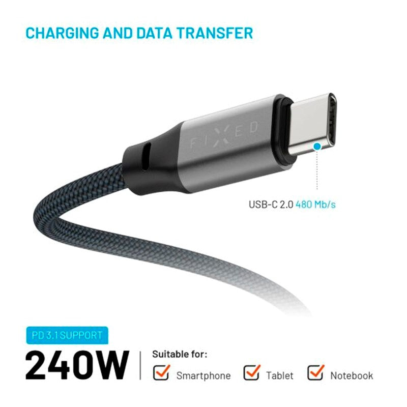 Fixed Magnetic USB-C til USB-C Kabel 240W - 1.2m - Sort
