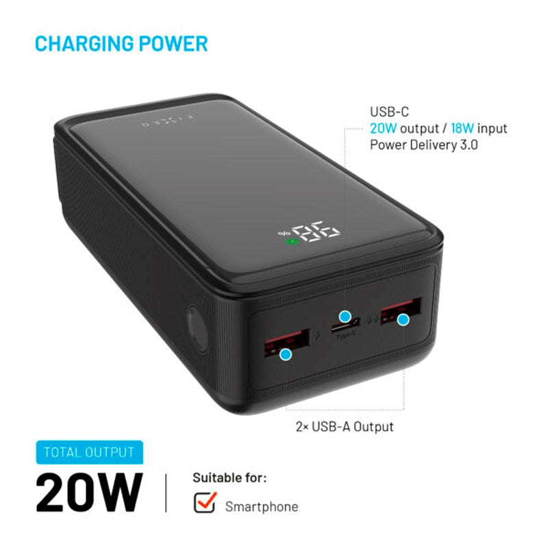 Fixed Zen2 30 - 20W PowerBank 30.000 mAh - Sort
