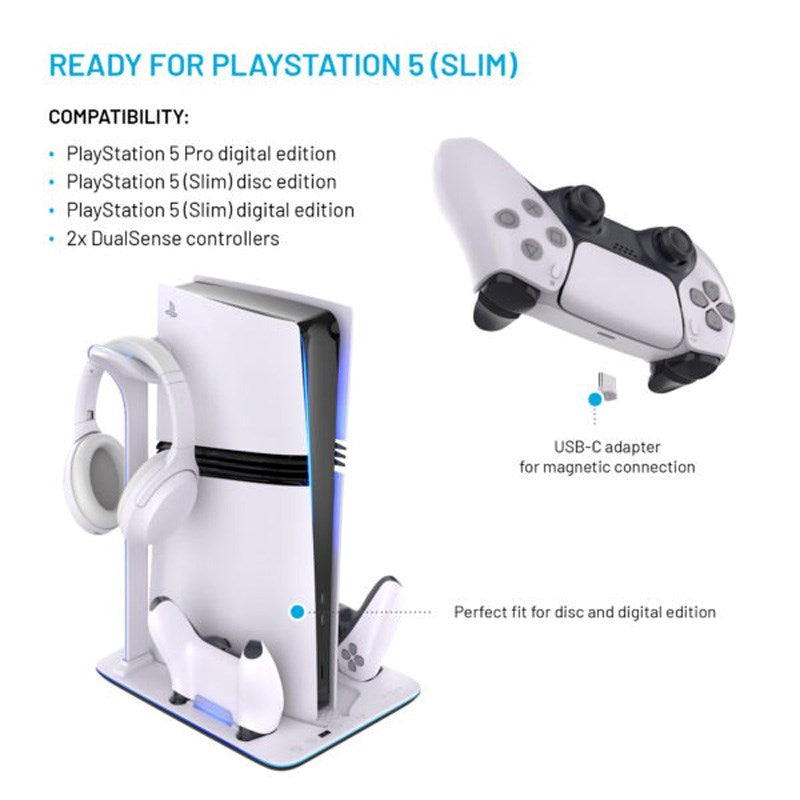 Fixed Multifunktionel Playstation 5 Pro / Slim Ladestation - Hvid