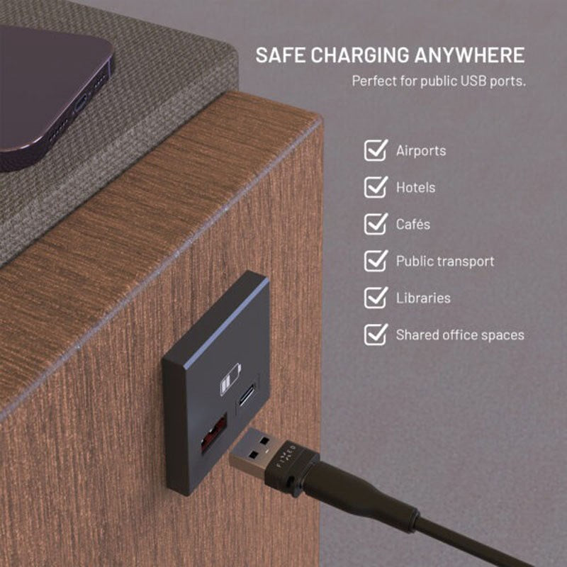 Fixed 240W Data Blocker 2-i-1 USB-A & USB-C - Sort