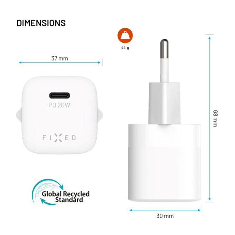Fixed 20W Mini Vægoplader m. USB-C & PD - Hvid