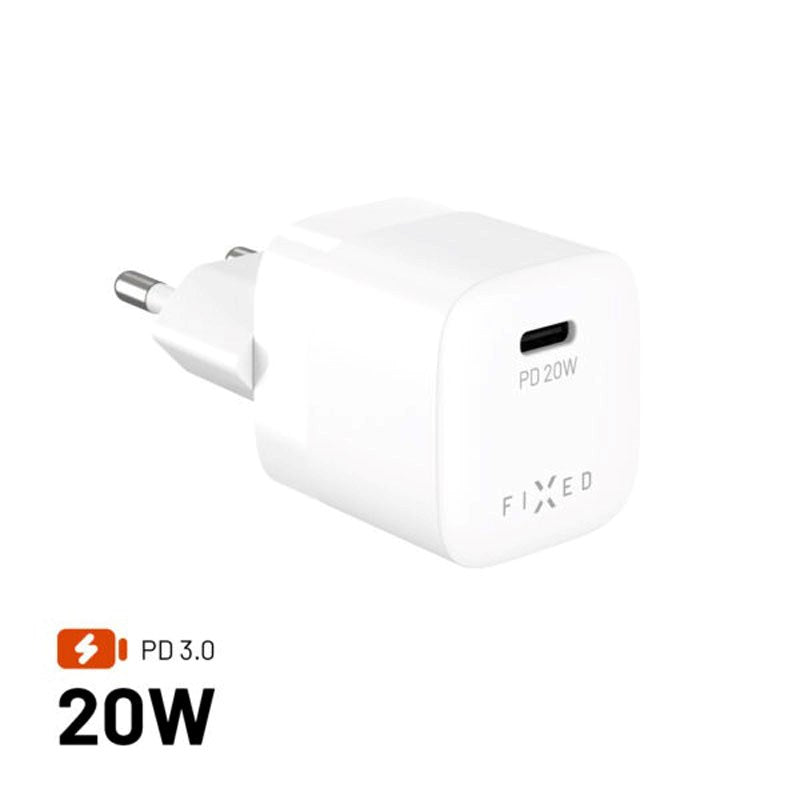 Fixed 20W Mini Vægoplader m. USB-C & PD - Hvid