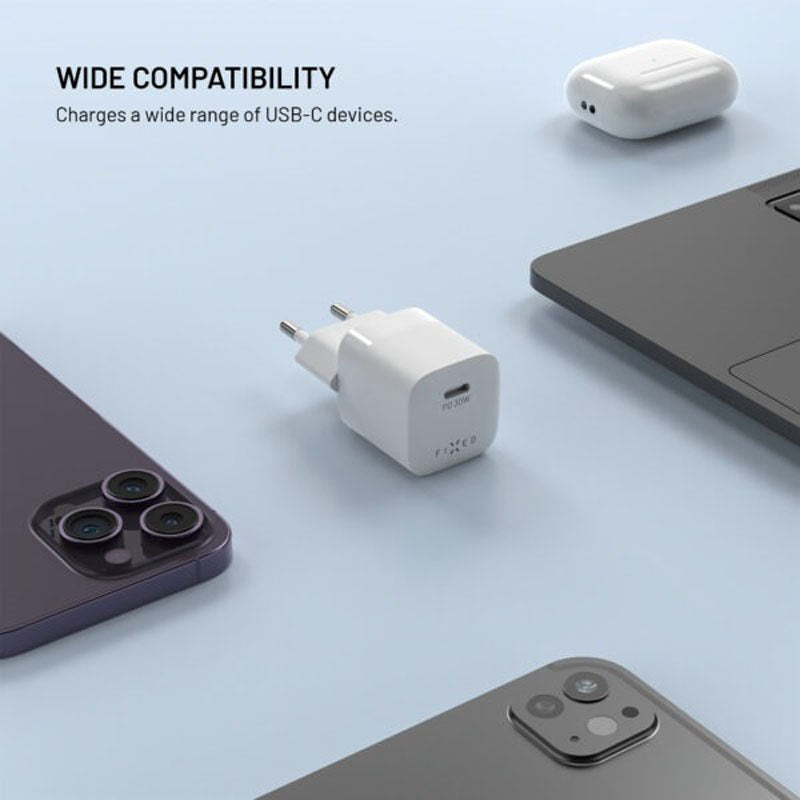 Fixed 30W Mini Vægoplader m. USB-C & PD - Hvid