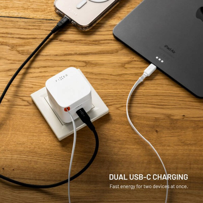 Fixed 65W USB-C Vægoplader m. Udtrækkeligt USB-C Kabel - Hvid