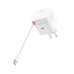 Fixed 65W USB-C Vægoplader m. Udtrækkeligt USB-C Kabel - Hvid