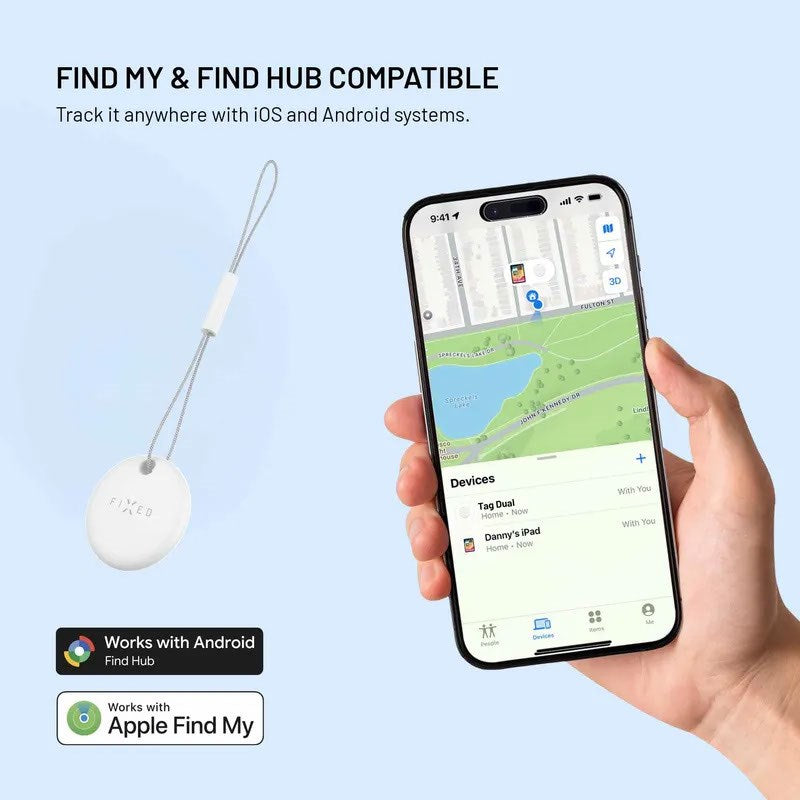 Fixed Tag Dual - Bluetooth GPS Tracker - Apple Find My / Find Hub Kompatibel - Hvid