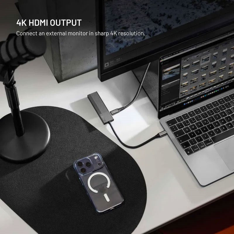 Fixed 5-i-1 USB-C Multiport m. 3 x USB-C 1 x USB-A 1 x HDMI - Sølv