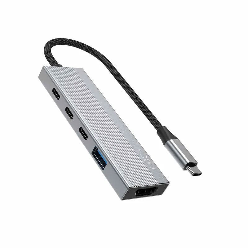 Fixed 5-i-1 USB-C Multiport m. 3 x USB-C 1 x USB-A 1 x HDMI - Sølv