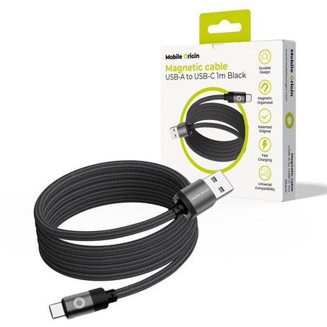 Mobile Origin Magnetisk USB-A til USB-C Kabel - 1m - Sort