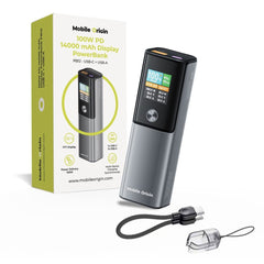 Mobile Origin 100W PowerBank m. Display - 14.000 mAh - Grå