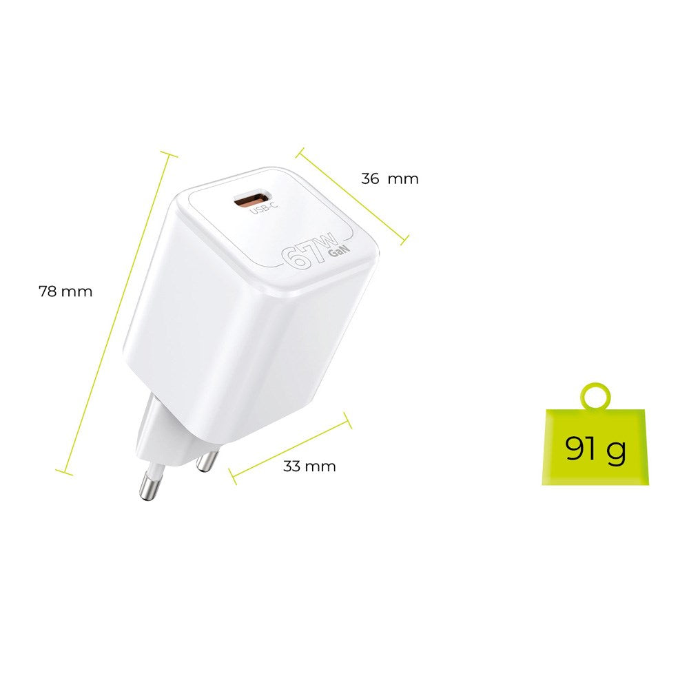 Mobile Origin GaN 67W Vægoplader m. 1 x USB-C - Hvid