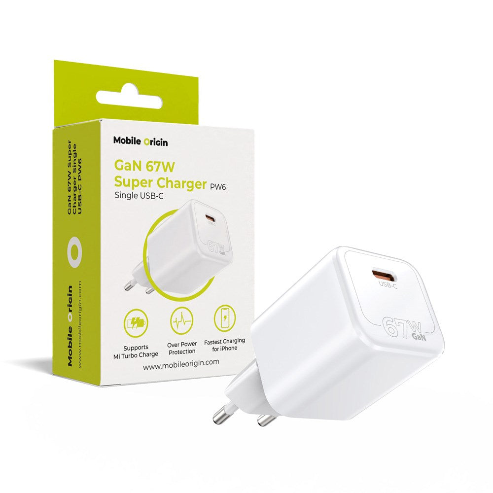 Mobile Origin GaN 67W Vægoplader m. 1 x USB-C - Hvid