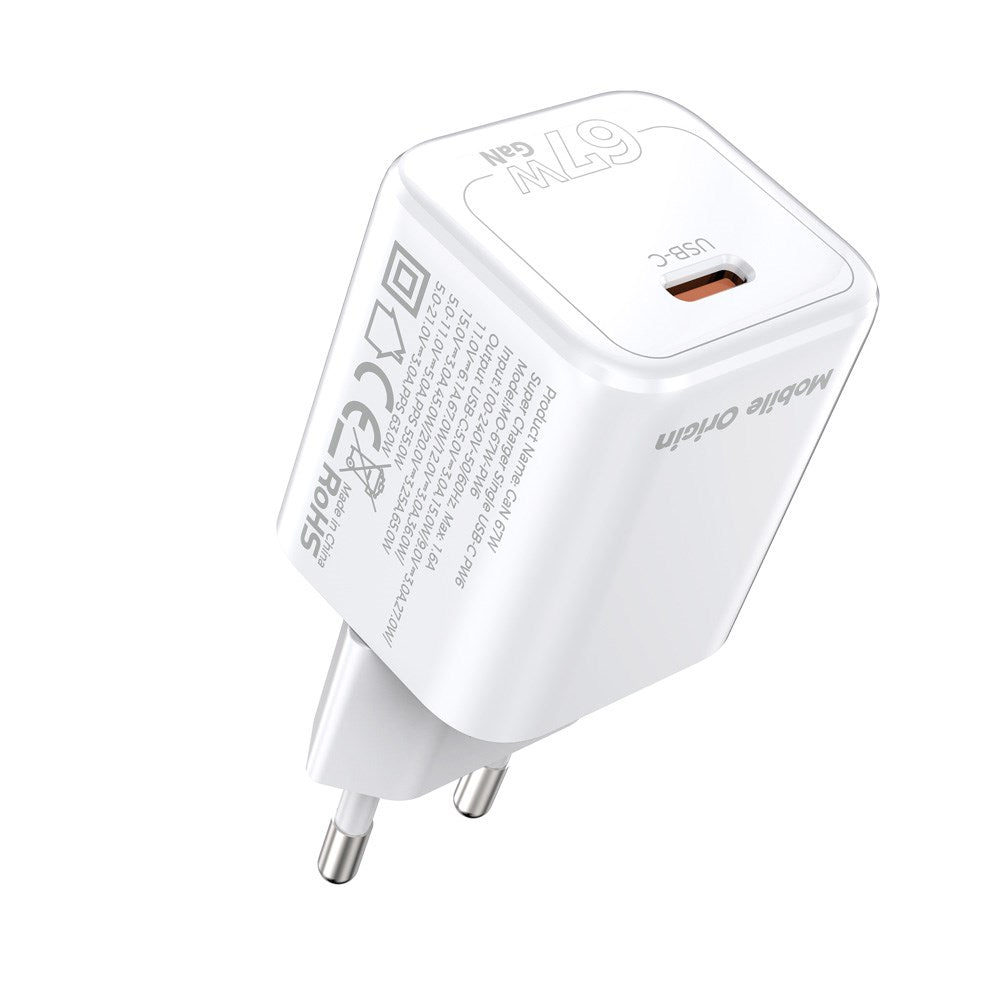 Mobile Origin GaN 67W Vægoplader m. 1 x USB-C - Hvid