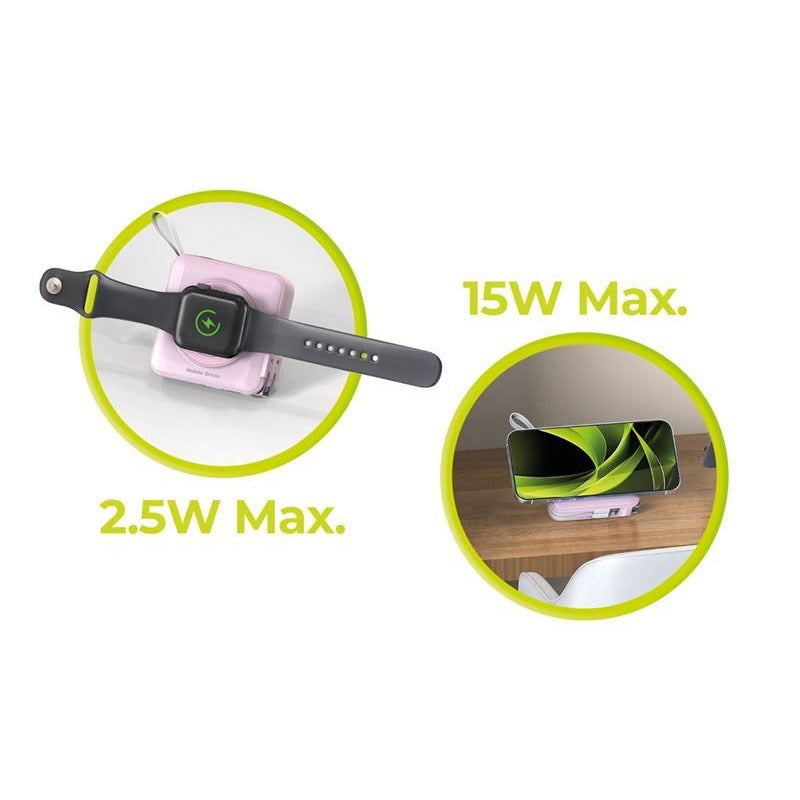 Mobile Origin PowerBank Rejseoplader 10.000 mAh - MagSafe Kompatibel - Lyserød
