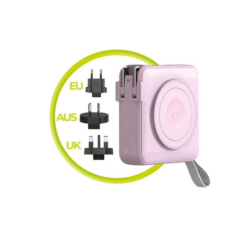 Mobile Origin PowerBank Rejseoplader 10.000 mAh - MagSafe Kompatibel - Lyserød
