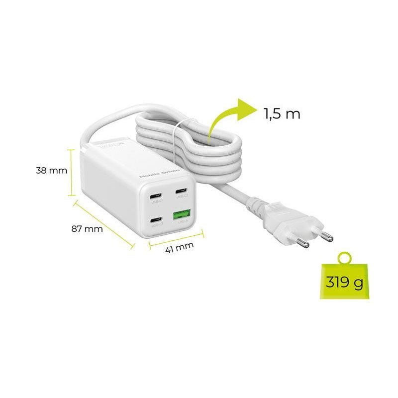 Mobile Origin 100W USB-C Hub m. USB-A & Schukostik - Hvid