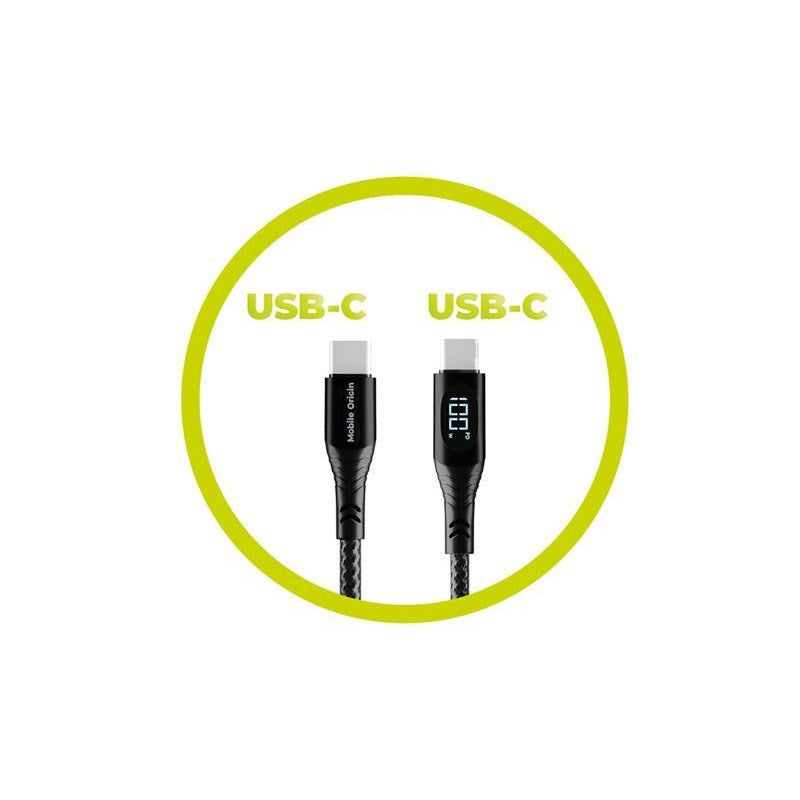 Mobile Origin 100W USB-C til USB-C Kabel m. Display - 1,5 m - Sort