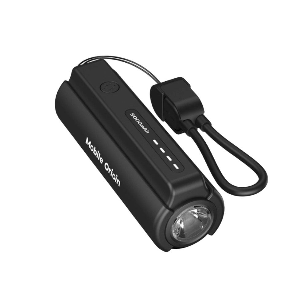 Mobile Origin 5000 mAh PowerBank m. Lommelygte & USB-C Kabel - Sort