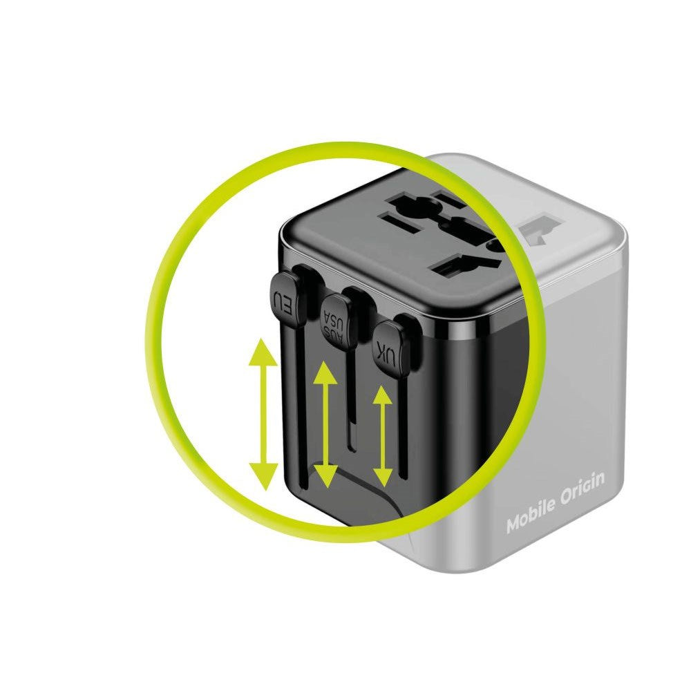Mobile Origin 30W Universal Rejseadapter EU/UK/US/AUS - Sort