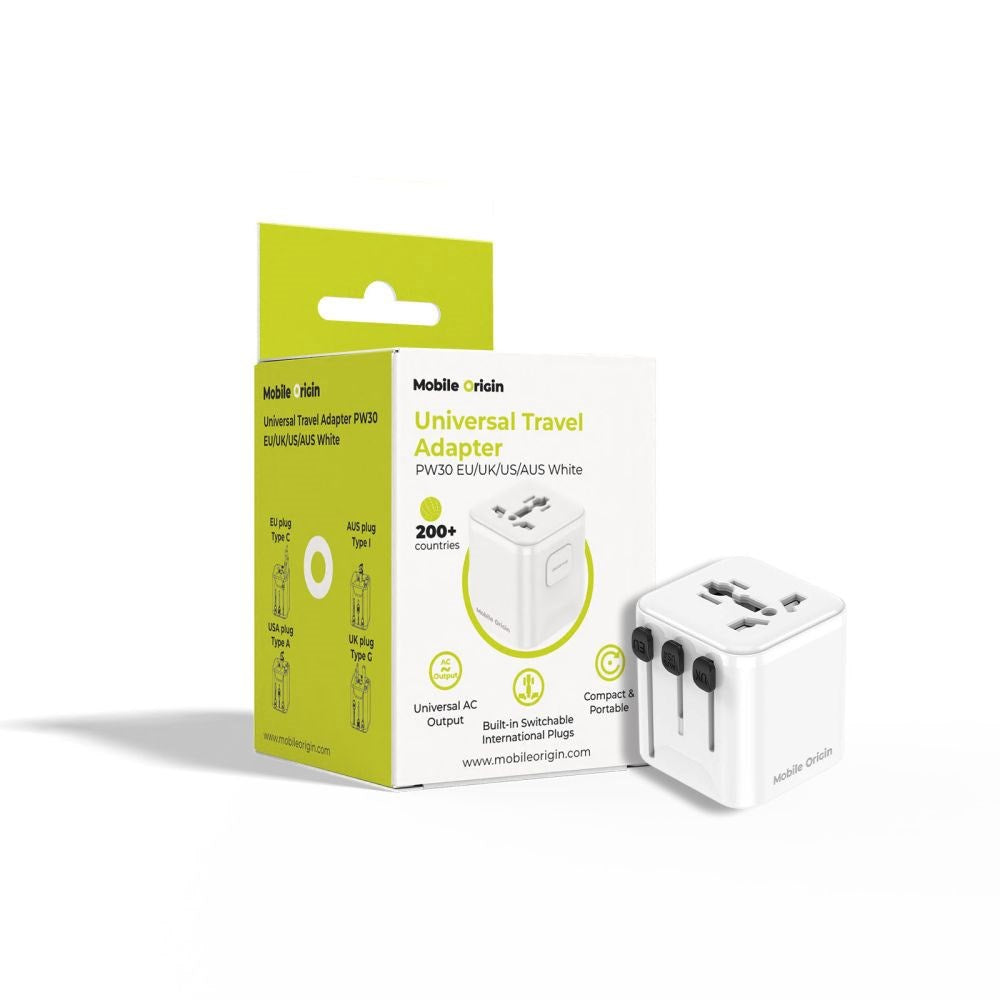 Mobile Origin 30W Universal Rejseadapter EU/UK/US/AUS - Hvid